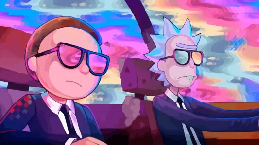Rick and Morty Riding Car screensaver 1